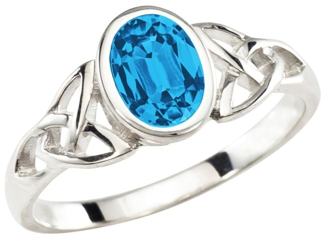 Ladies Blue Topaz Silver Celtic Trinity Knot Ring