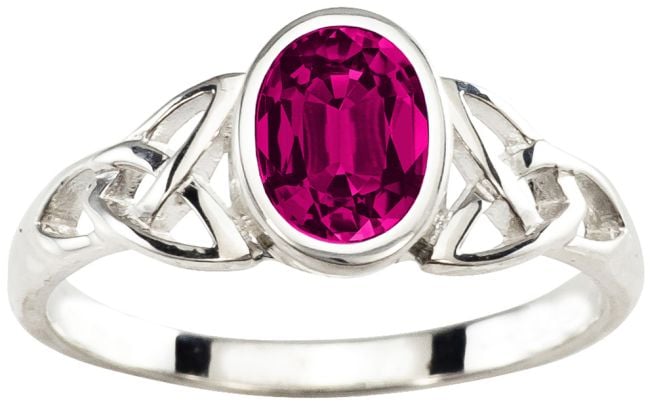 Ladies Pink Tourmaline Silver Celtic Trinity Knot Ring - October Birthstone