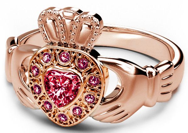 10K/14K/18K Rose Gold Genuine Ruby .38cts Claddagh Ring  