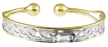 14K Two Tone Gold Silver Diamond Celtic Bangle Bracelet
