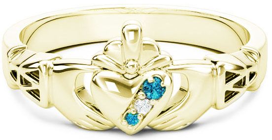 10K/14K/18K Gold Genuine Topaz.035cts Genuine Diamond .1cts Claddagh Celtic Knot Ring - December Birthstone