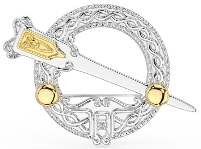 14K Two Tone Gold Solid Silver Celtic Ardagh Brooch