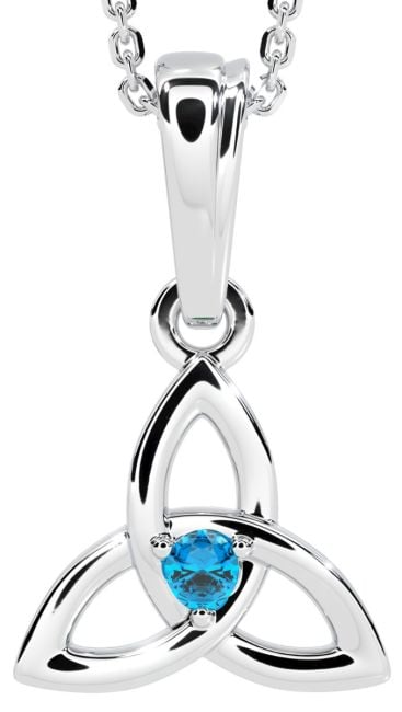 White Gold Topaz .06cts Celtic Knot Pendant Necklace - December Birthstone