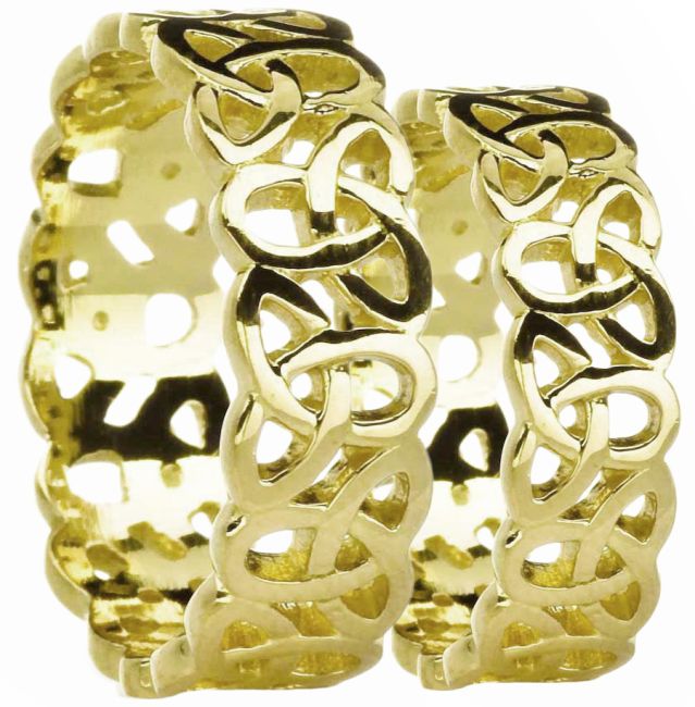 14K Yellow Gold Silver Celtic Knot Band Ring Set