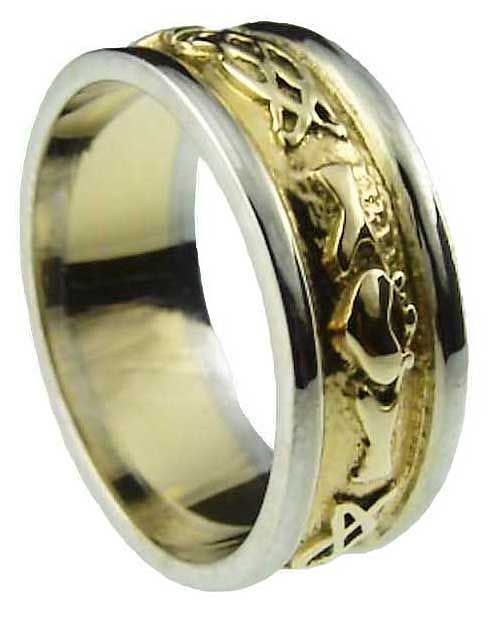 Ladies 10K/14K/18K Two Tone Gold Celtic Knot Claddagh Wedding Ring