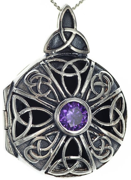 Amethyst Silver Celtic Knot Locket Pendant Necklace