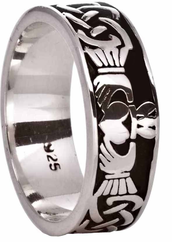 Silver Celtic Claddagh Mens Band Ring