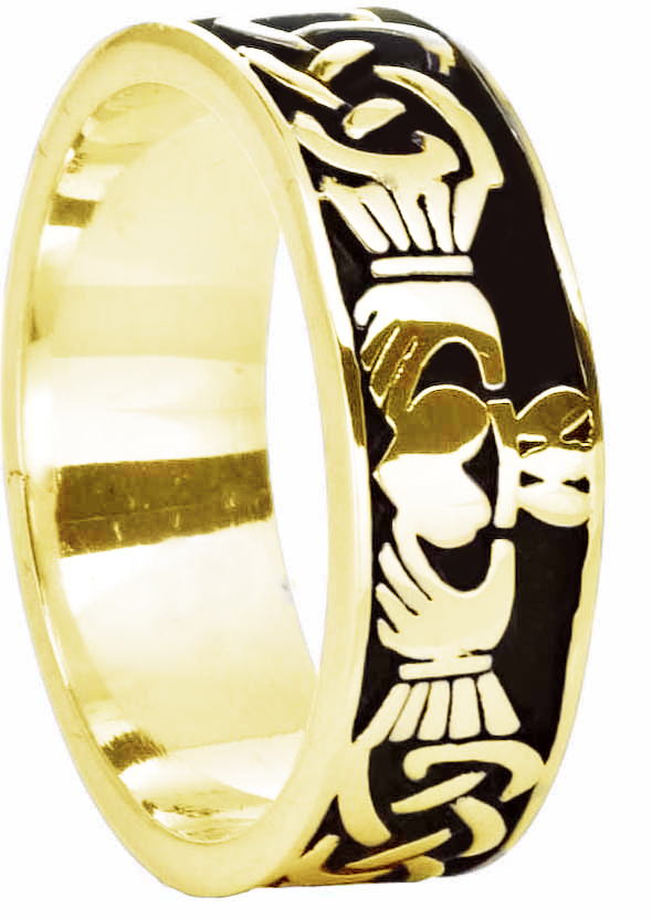 14K Gold Silver Celtic Claddagh Band Ring Mens