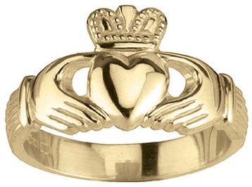 14K Yellow Gold Silver Claddagh Ring