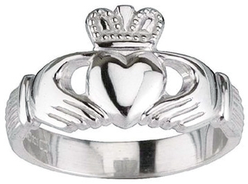14K White Gold Silver Claddagh Ring