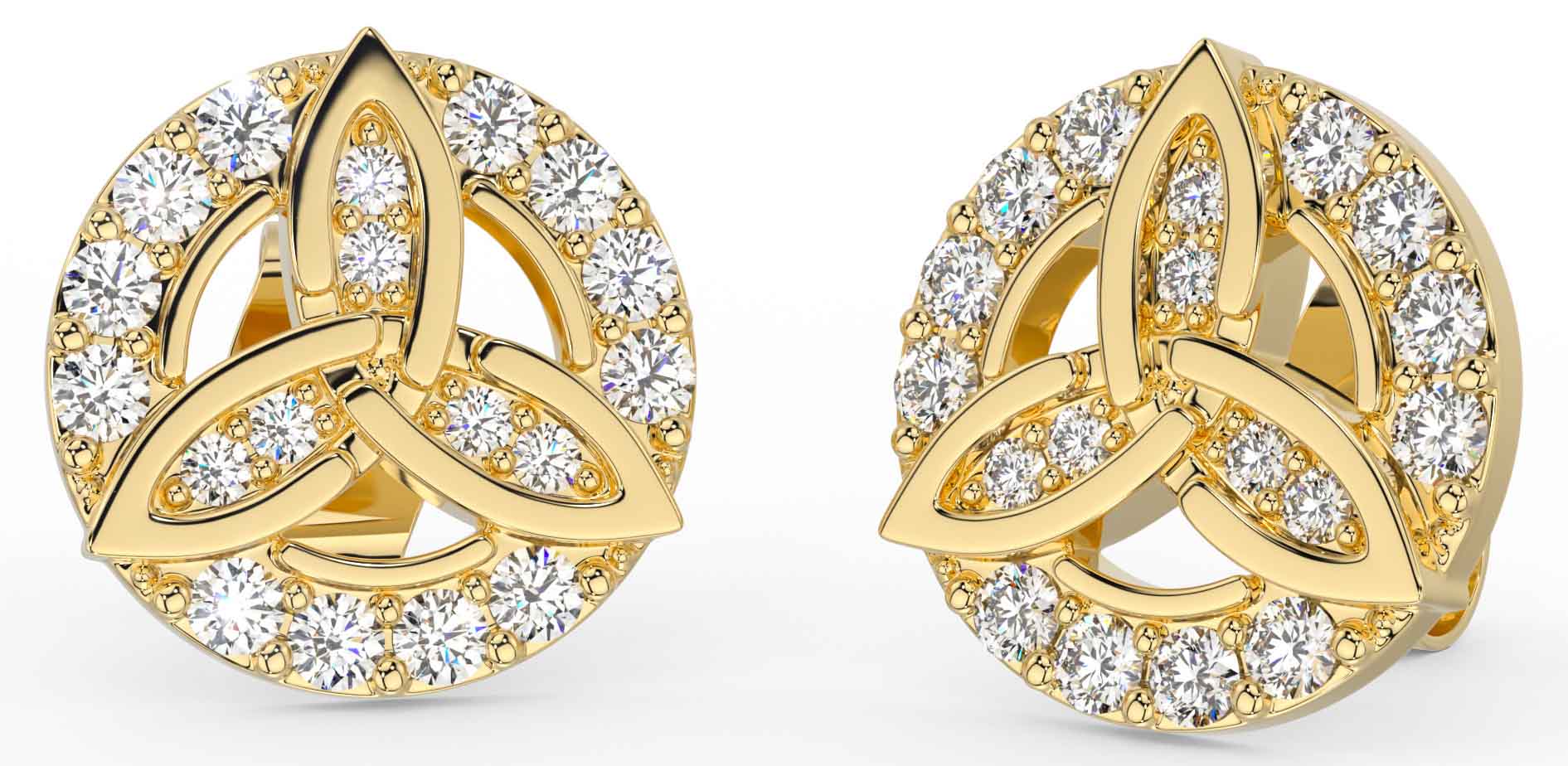 14K Gold Diamond Set Trinity Knot Stud Earrings