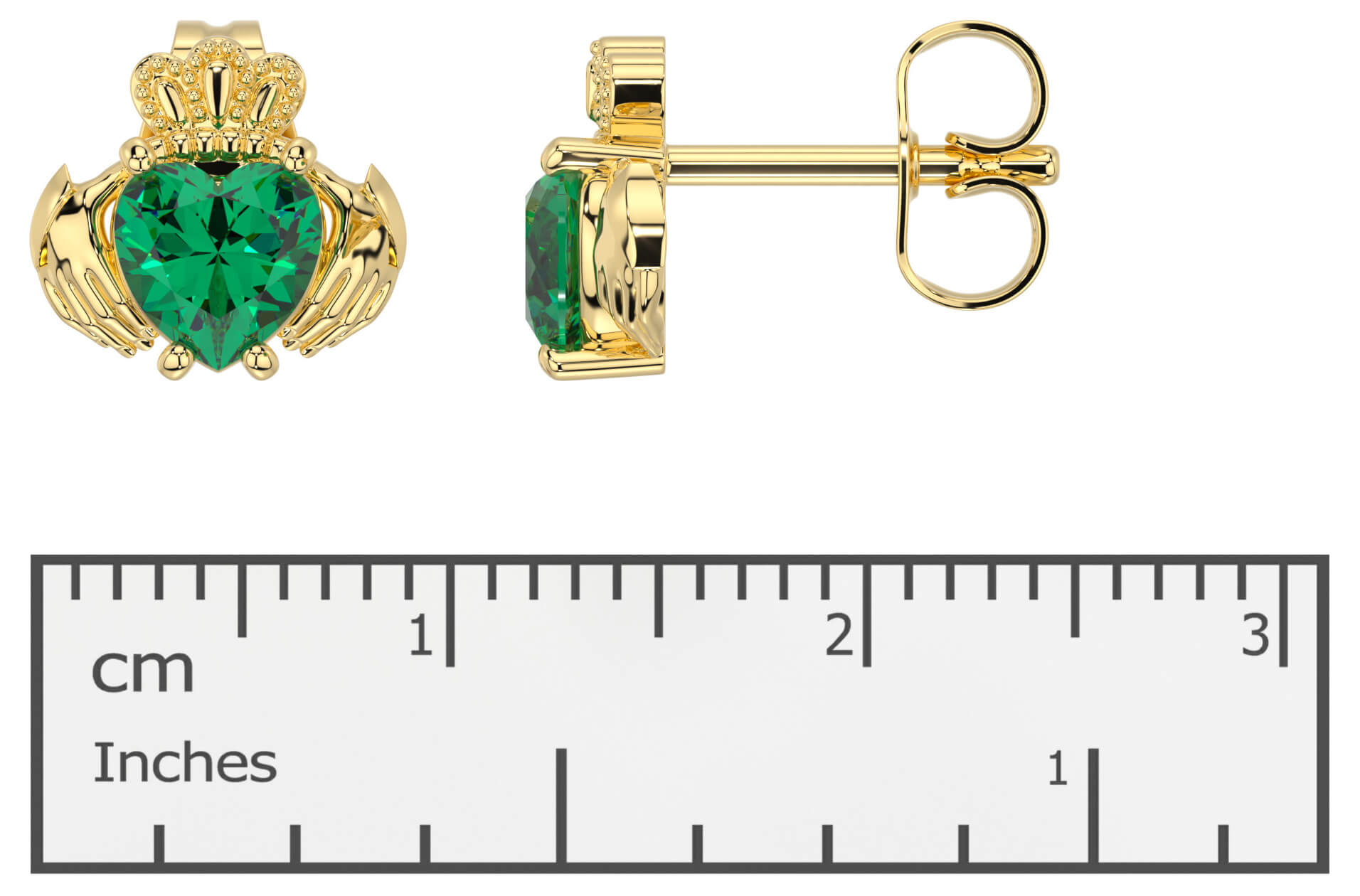 Emerald Gold Claddagh Stud Earrings