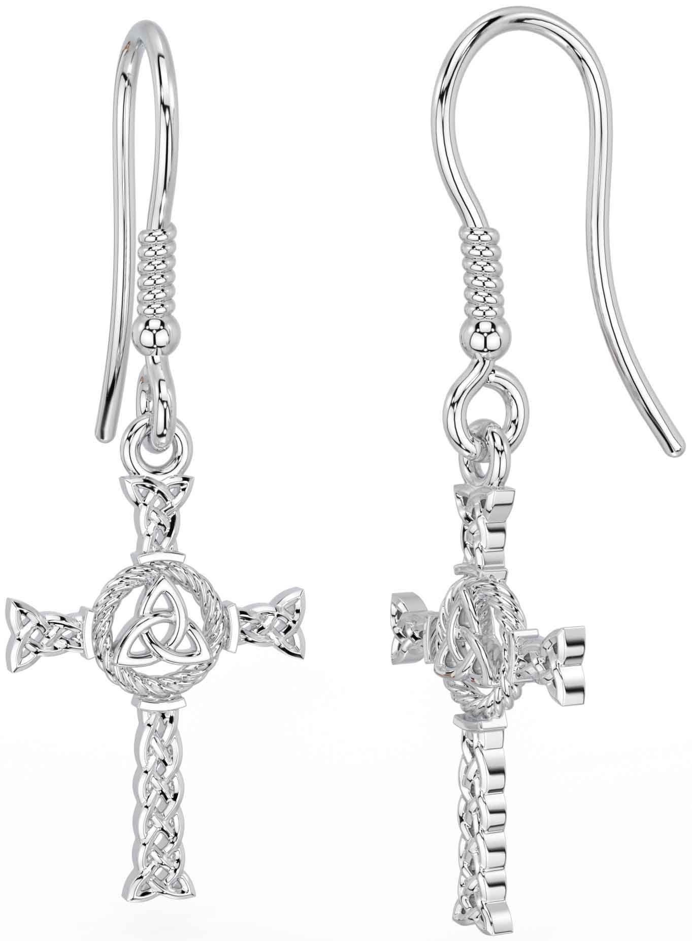 Silver Celtic Cross Trinity Knot Dangle Earrings