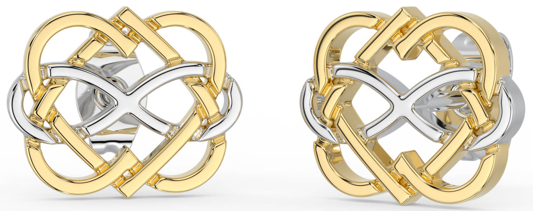 White Yellow Gold Infinity Heart Stud Earrings