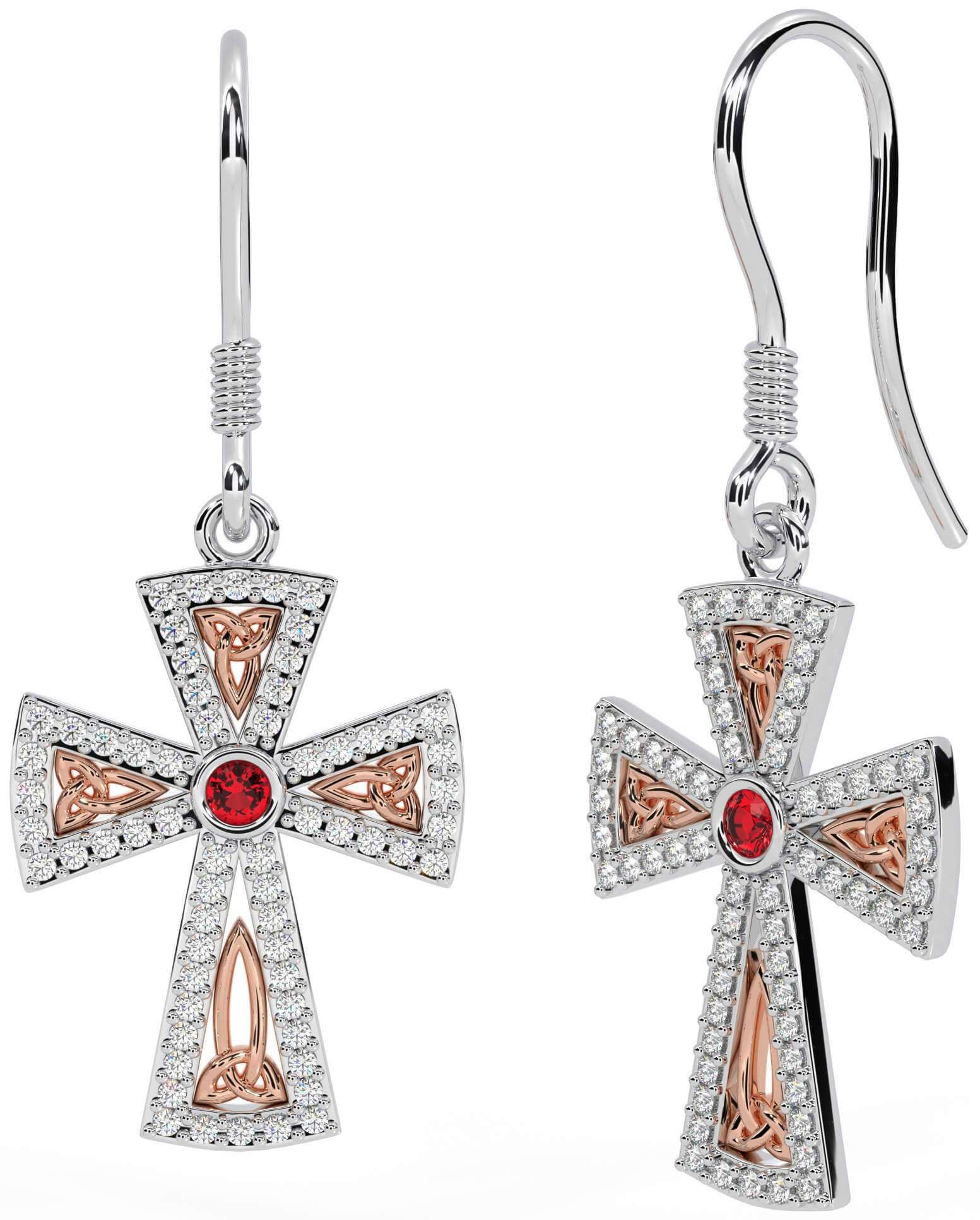 Diamond Ruby Rose Gold Silver Celtic Cross Trinity Knot Dangle