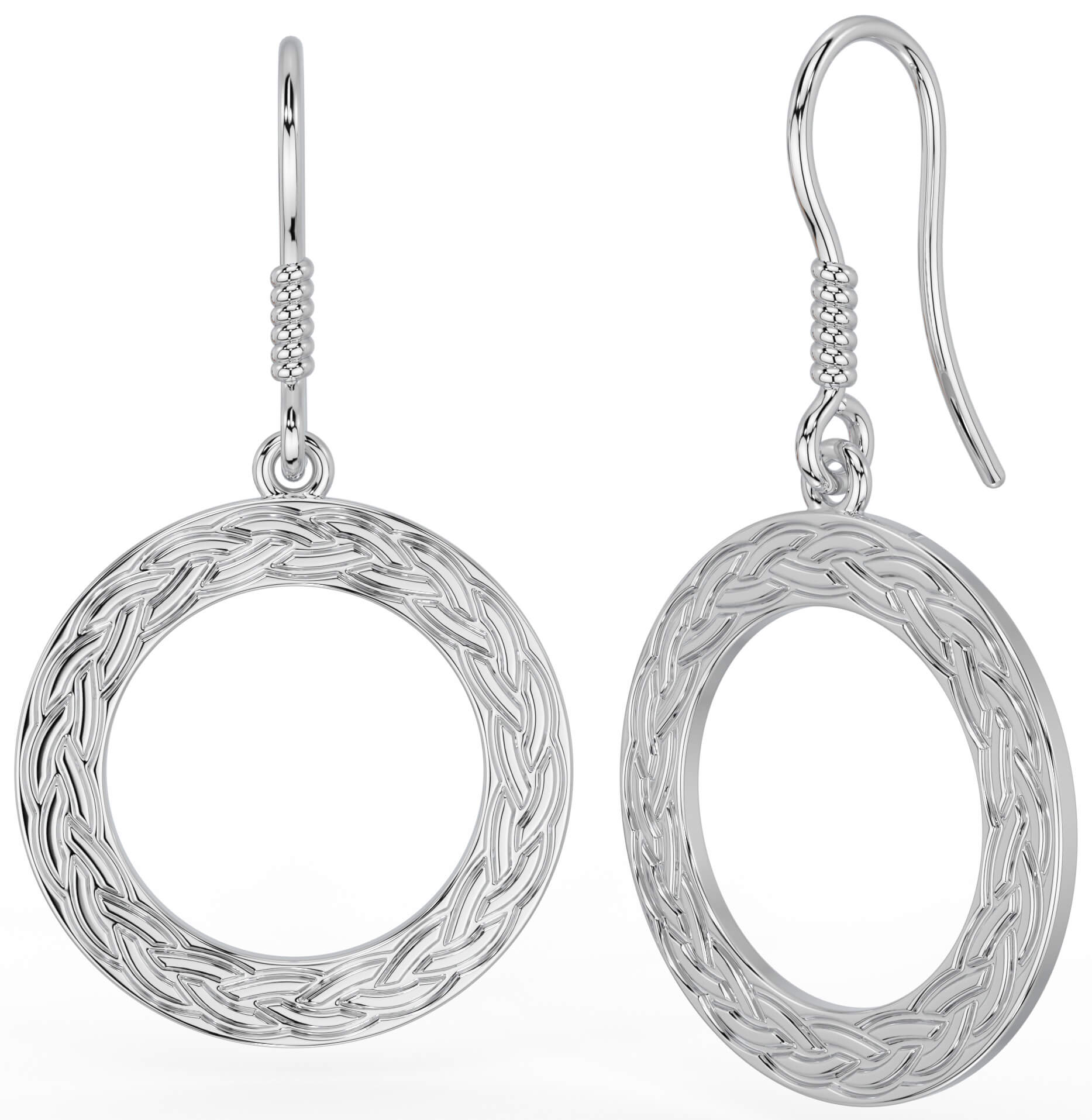 White Gold Celtic Dangle Earrings
