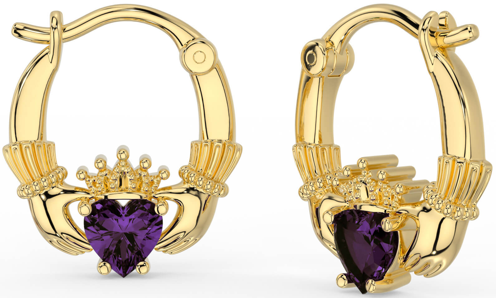 Alexandrite Gold Silver Claddagh Hoop Earrings