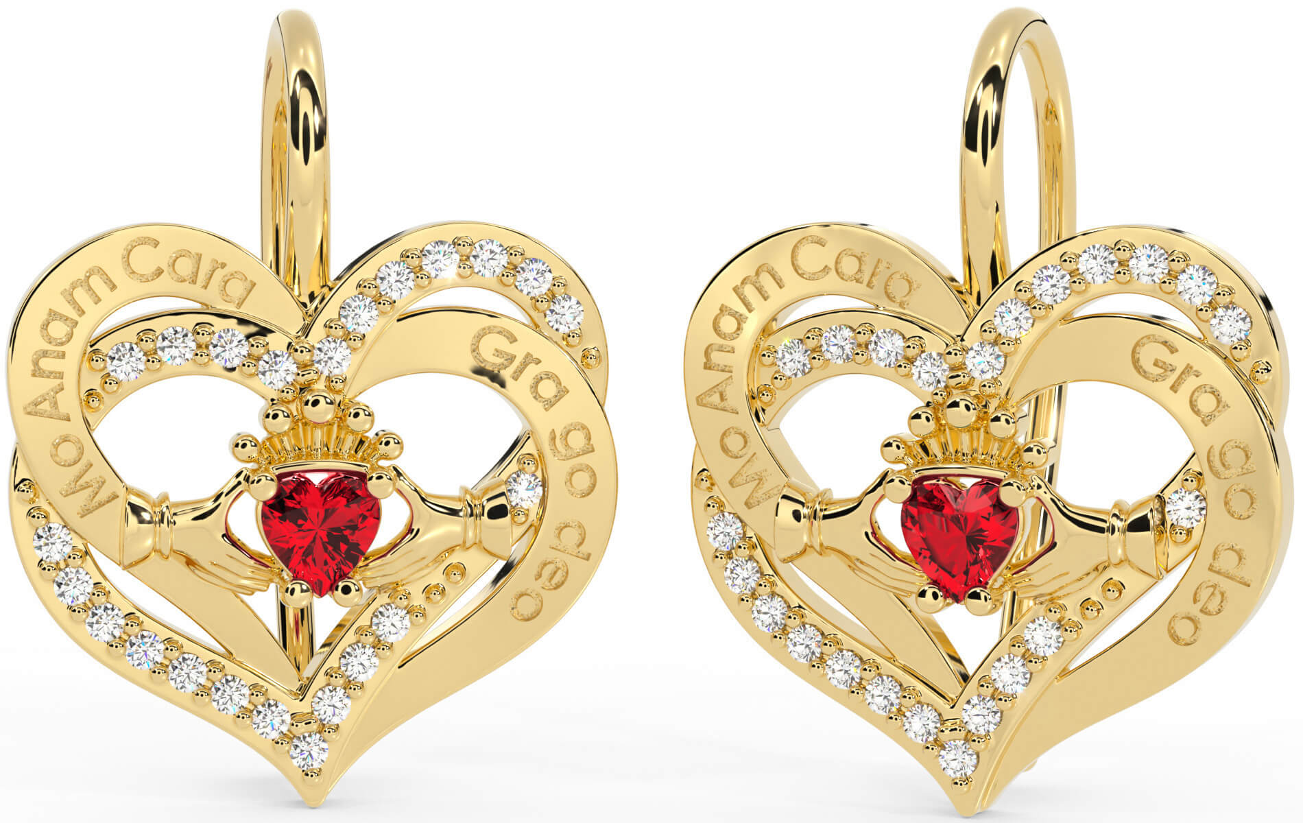 Ruby heart earrings gold hot sale