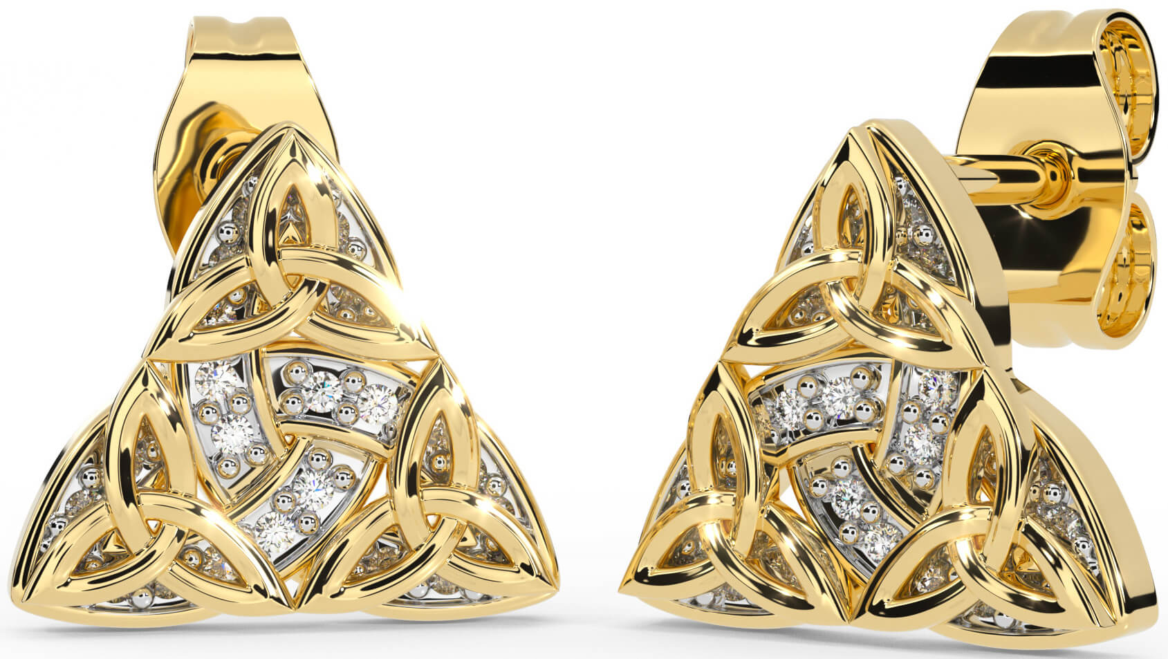 14K Gold Diamond Set Trinity Knot Stud Earrings