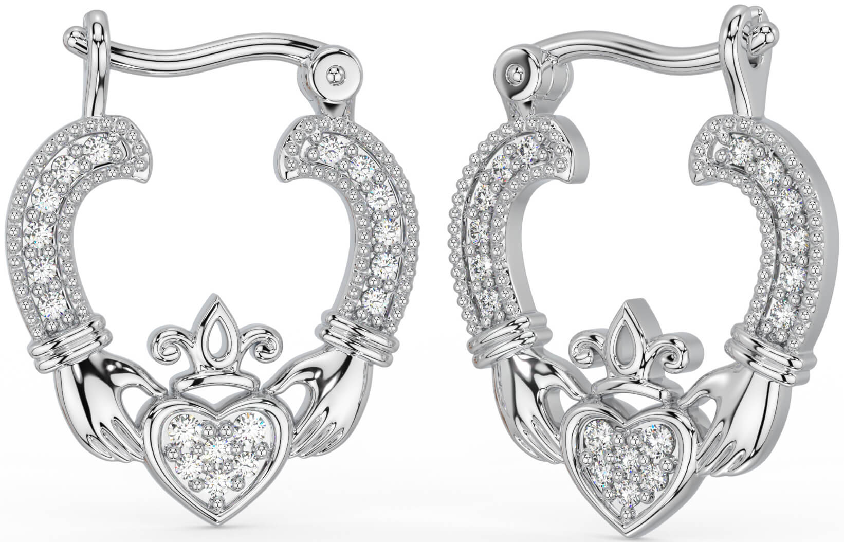 White gold claddagh earrings discount