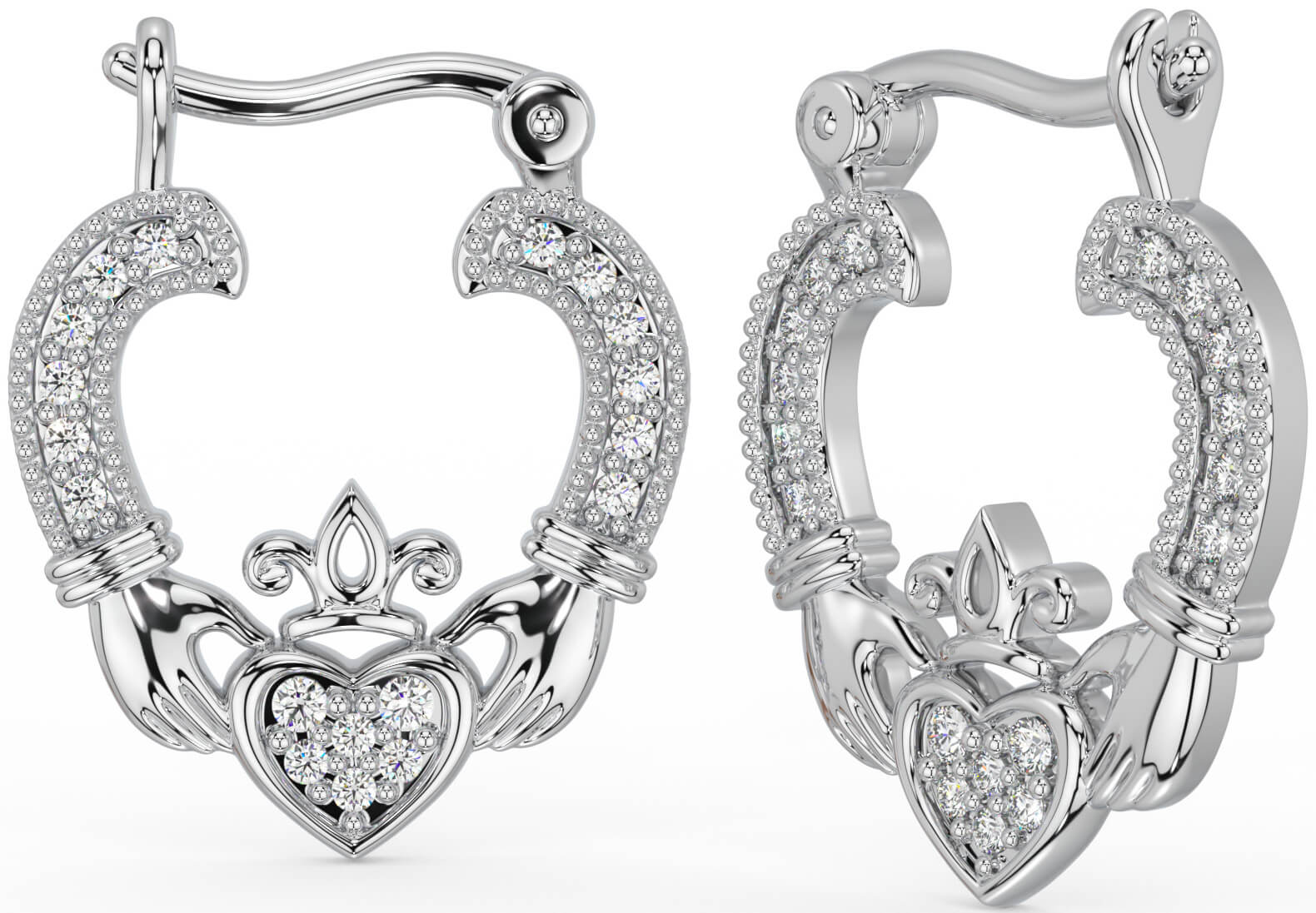 Diamond Silver Claddagh Hoop Earrings