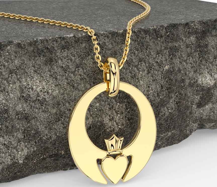Gold Irish Claddagh Necklace Engravable Irish Made