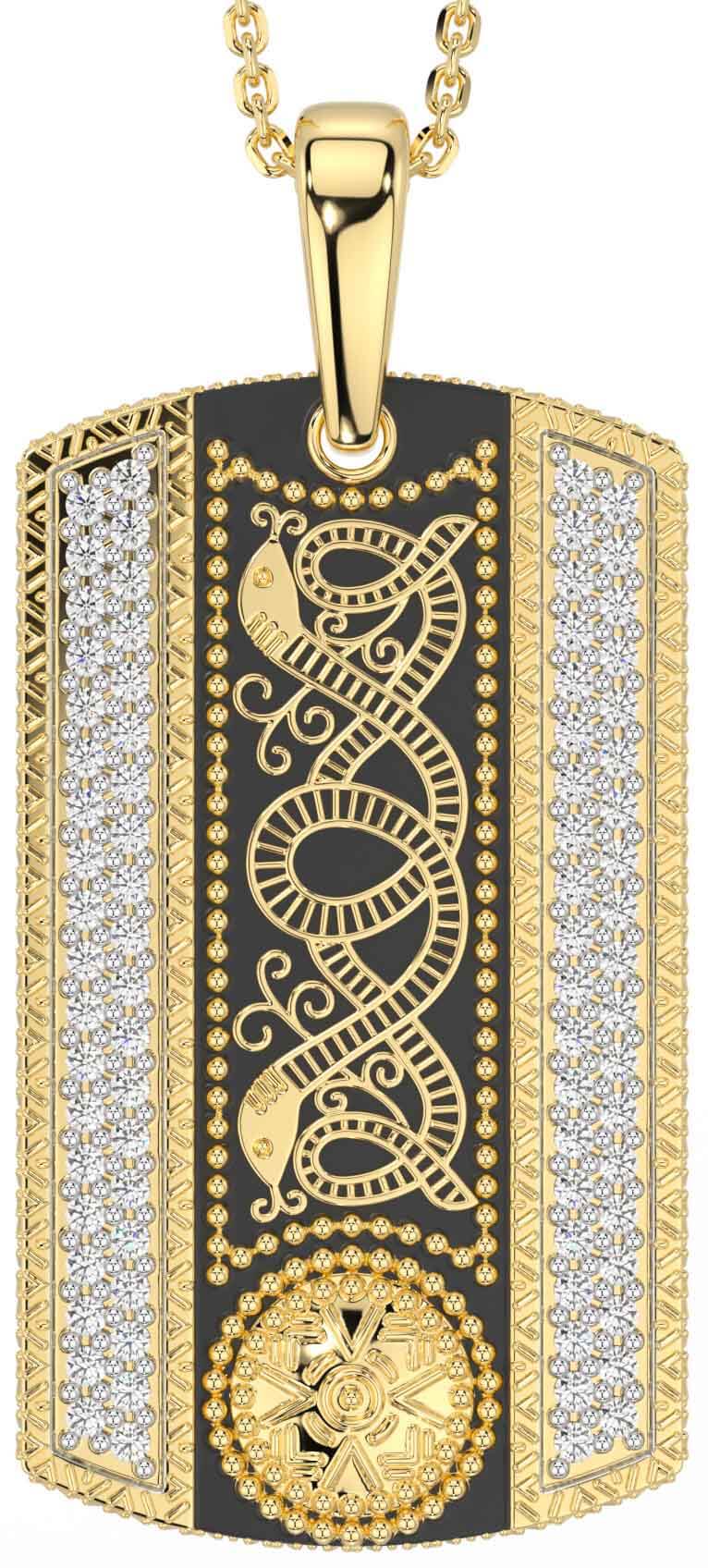 Men s Diamond Gold Black Rhodium Dog Tag Celtic Warrior Necklace