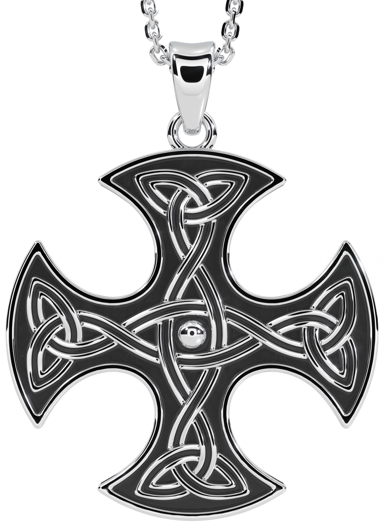 Large Silver Black Rhodium Celtic Cross Necklace