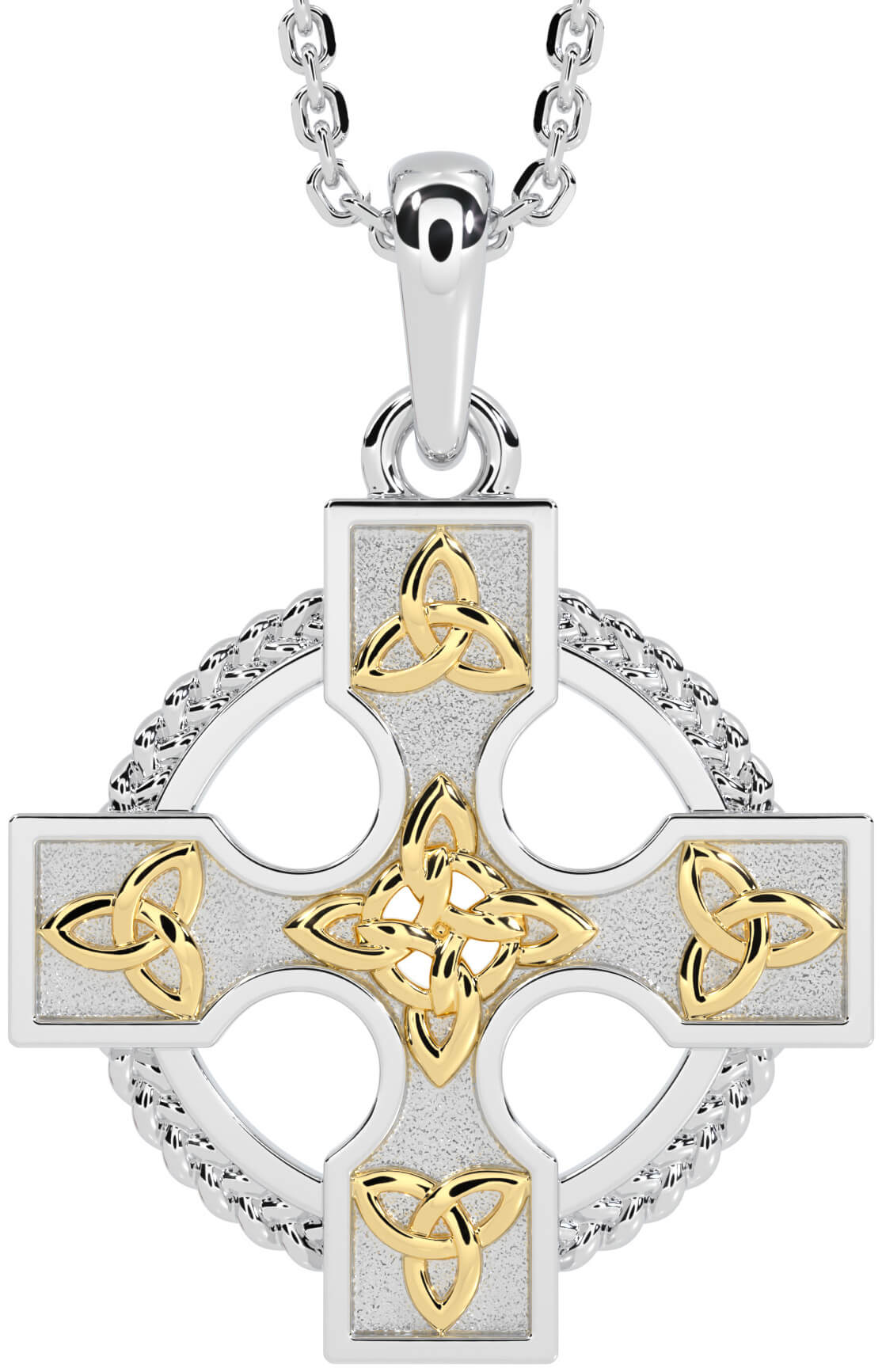 ケルティック・クロスロード White Yellow Gold Celtic Cross Necklace