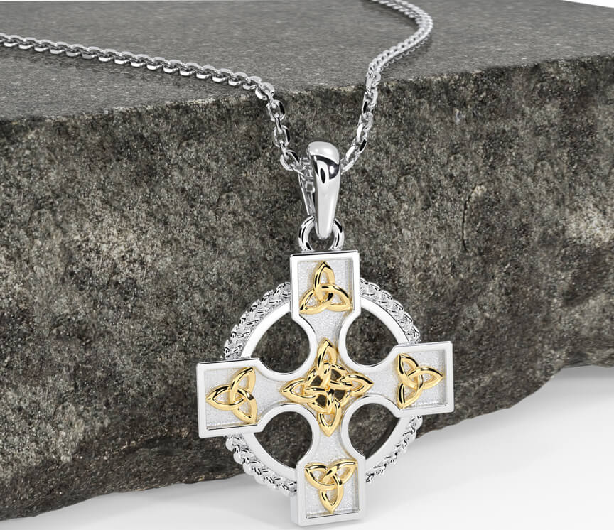 White Yellow Gold Celtic Cross Necklace