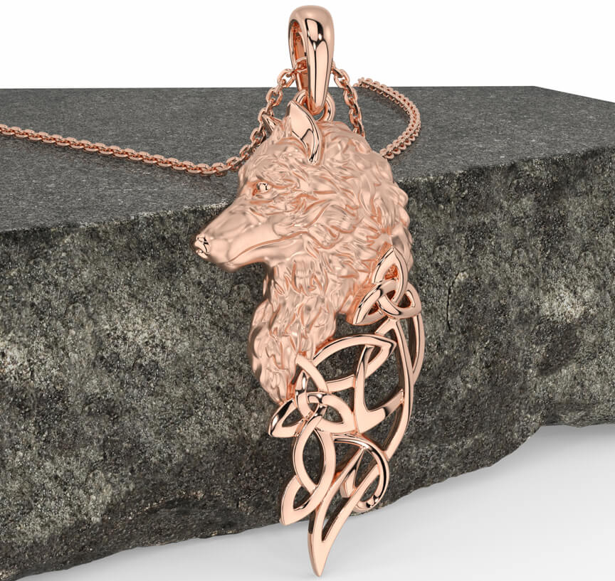 Rose Gold Silver Celtic Wolf Necklace