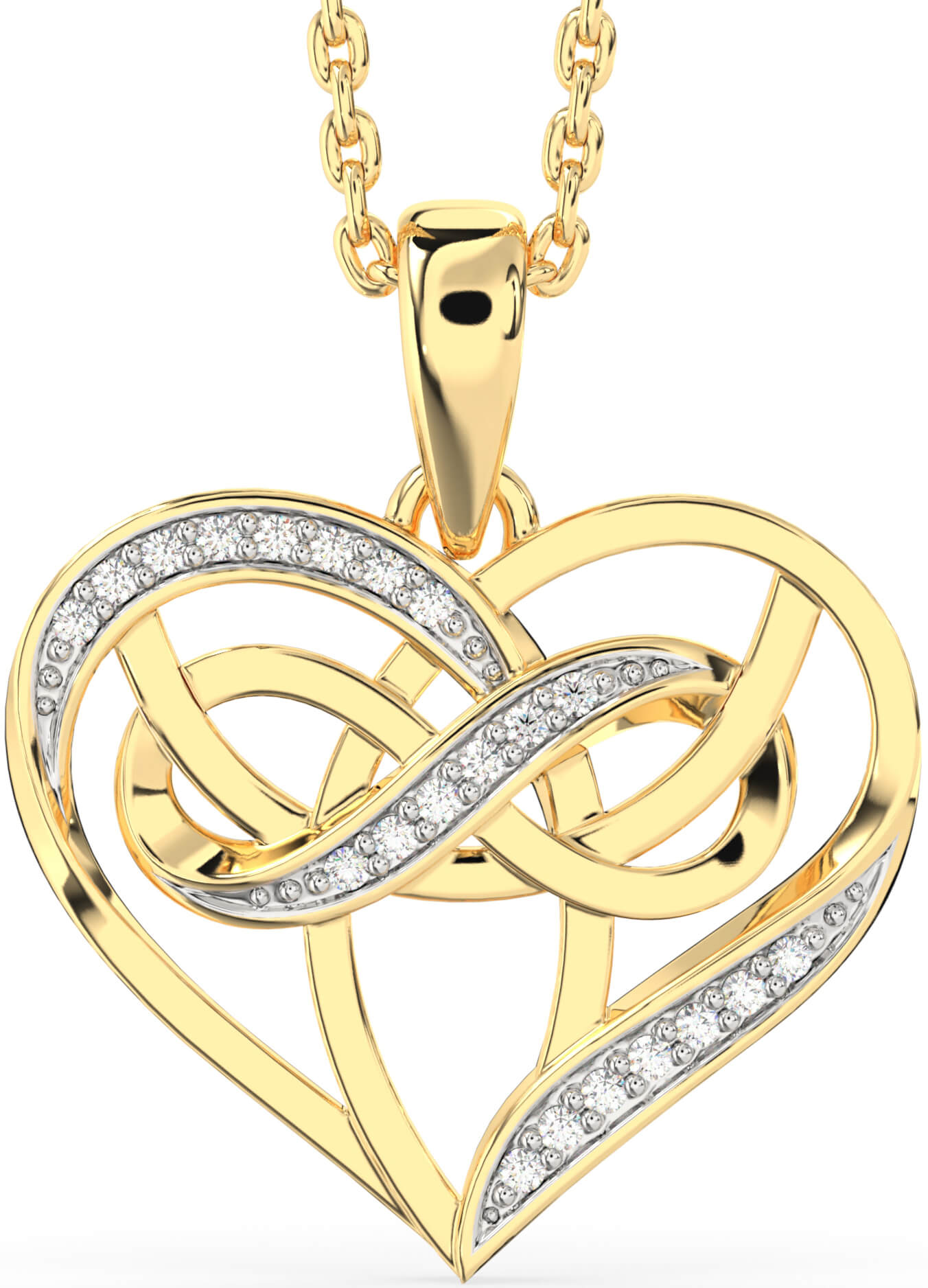 Gold Coated Silver Diamond Celtic Trinity Knot Infinity Heart Necklace