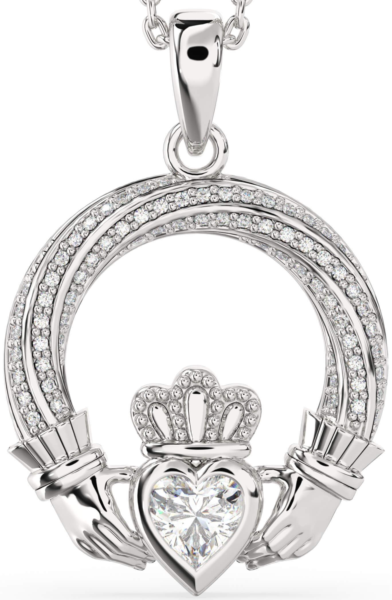 Silver Diamond Claddagh Necklace