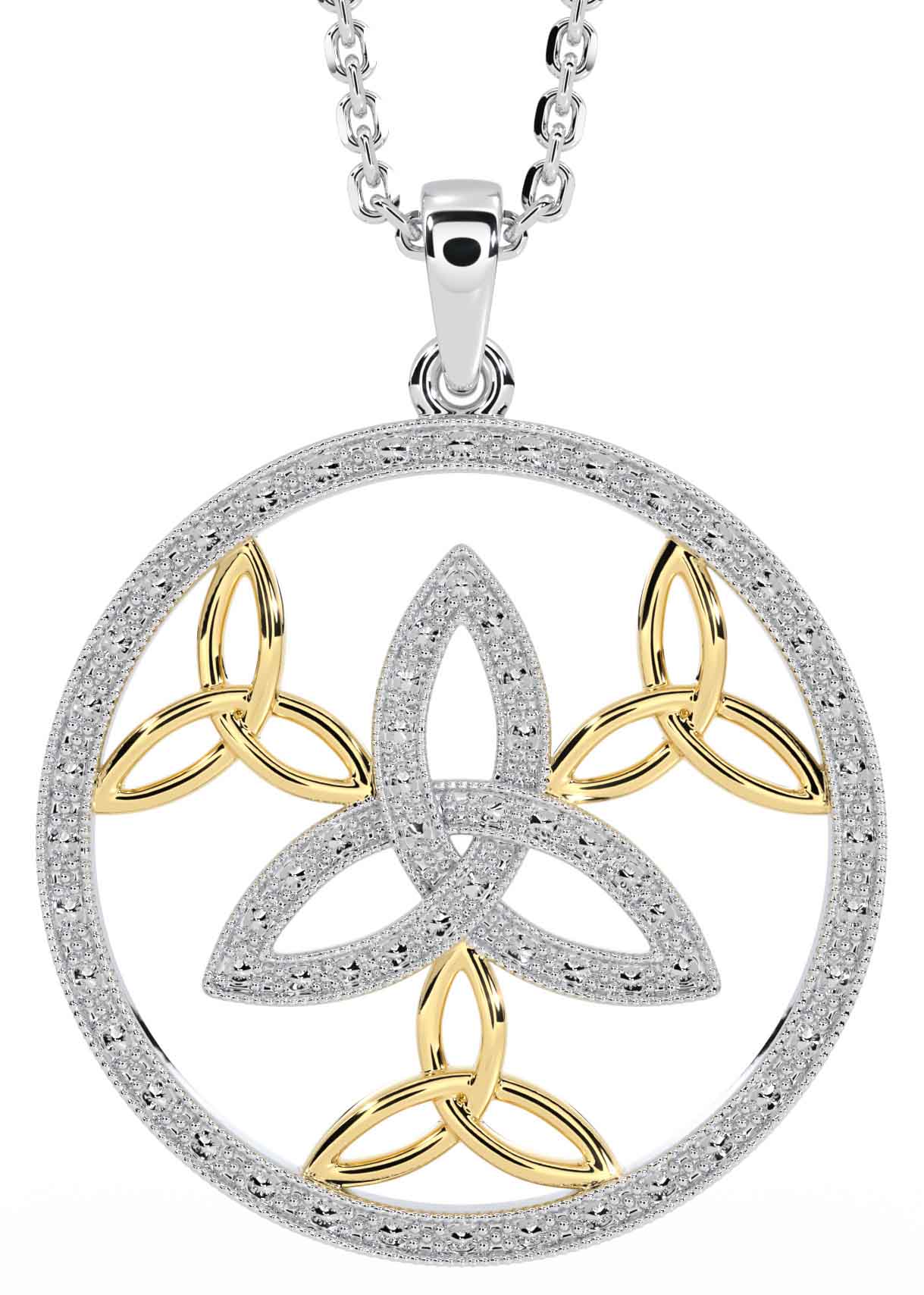 White Yellow Gold Celtic Trinity Knot Necklace