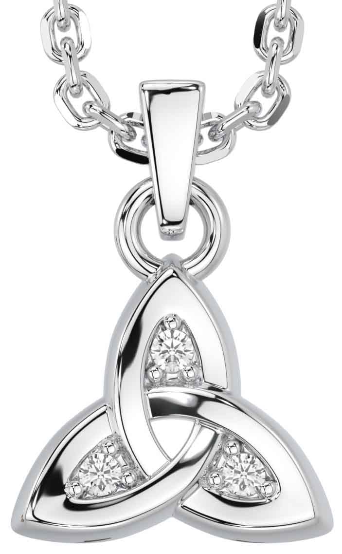 Diamond Silver Celtic Trinity Knot Charm Necklace