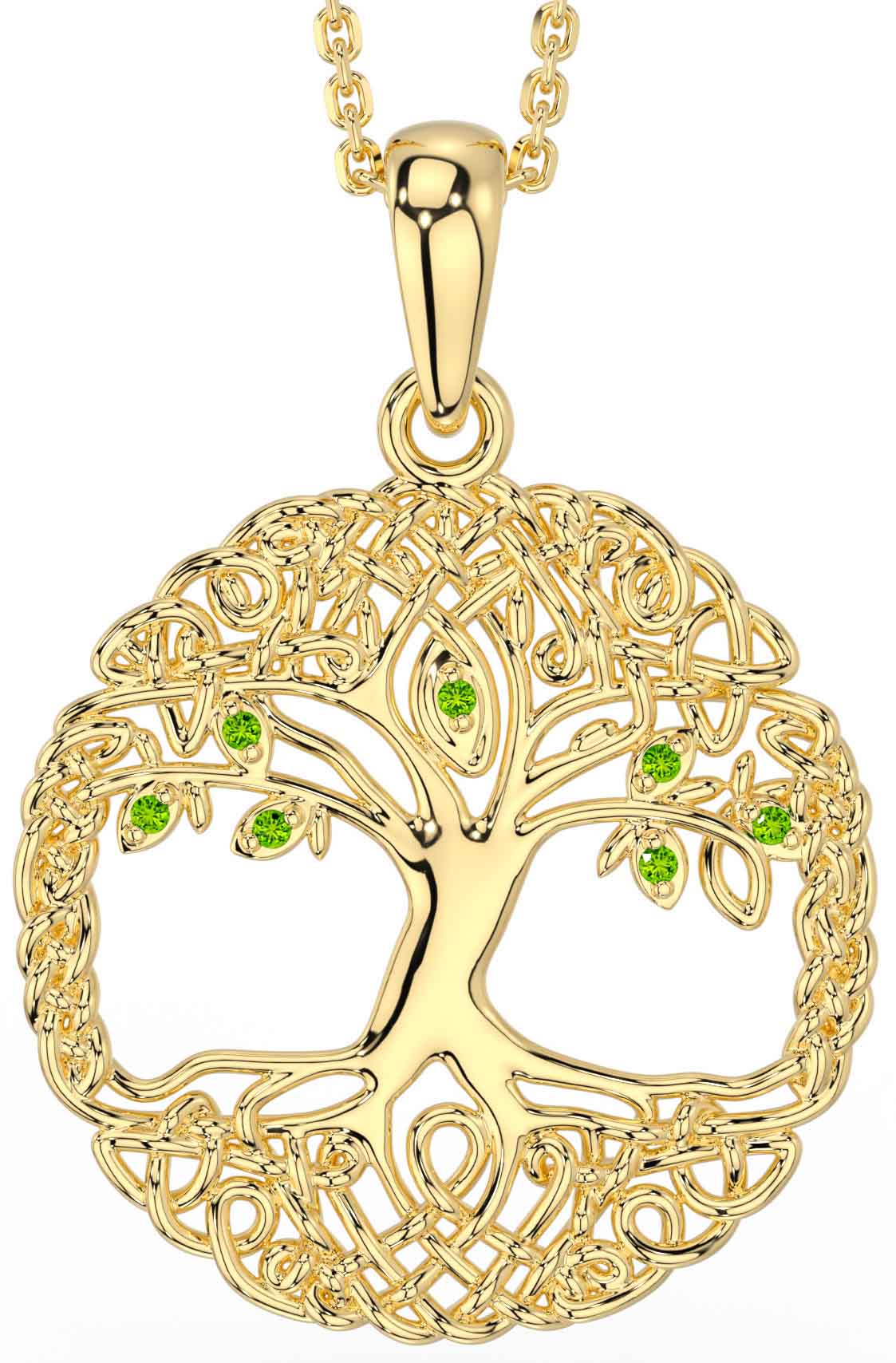 Peridot Gold Celtic Tree of Life Necklace