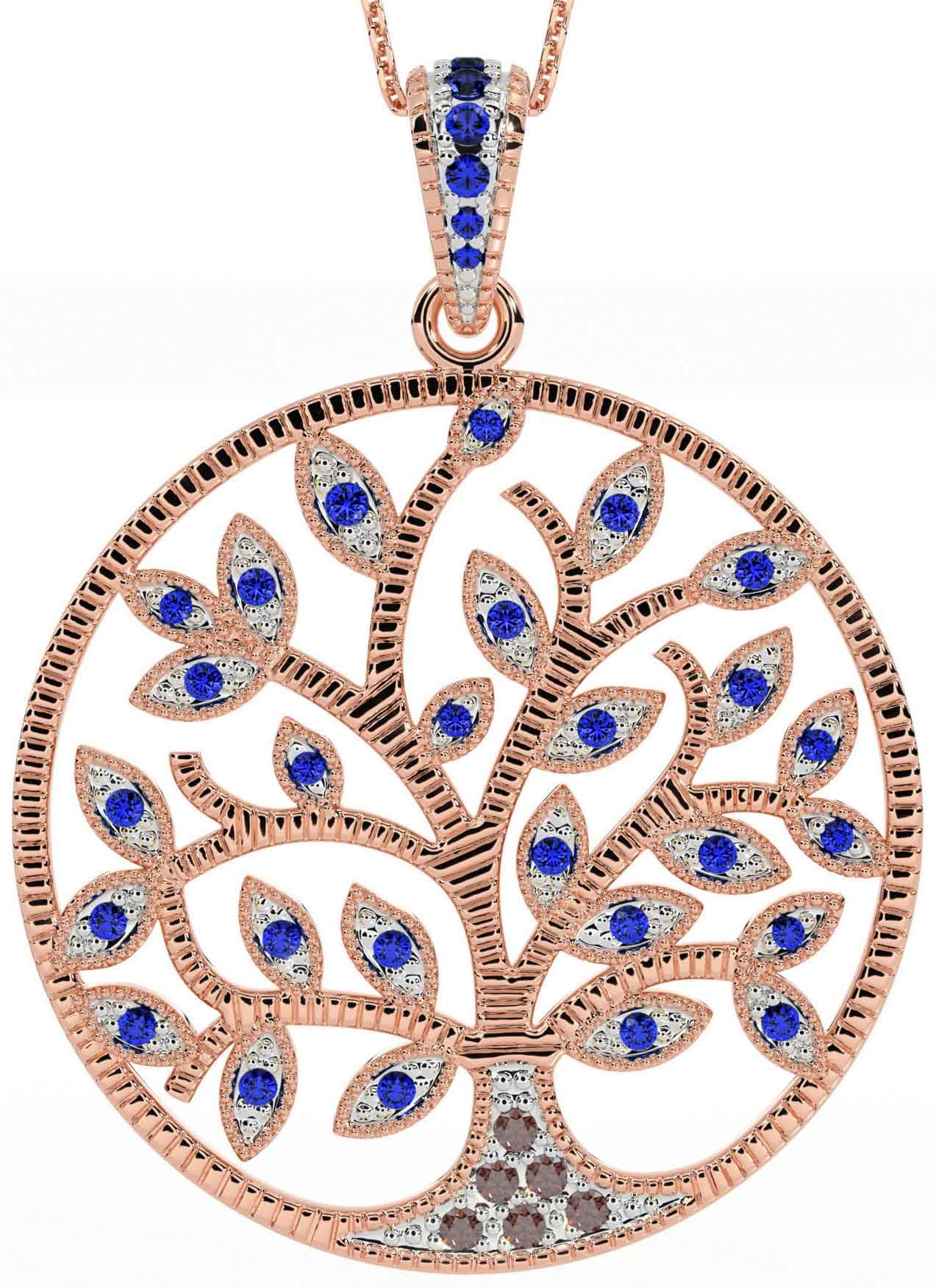 Sapphire Rose Gold Celtic Tree of Life Necklace
