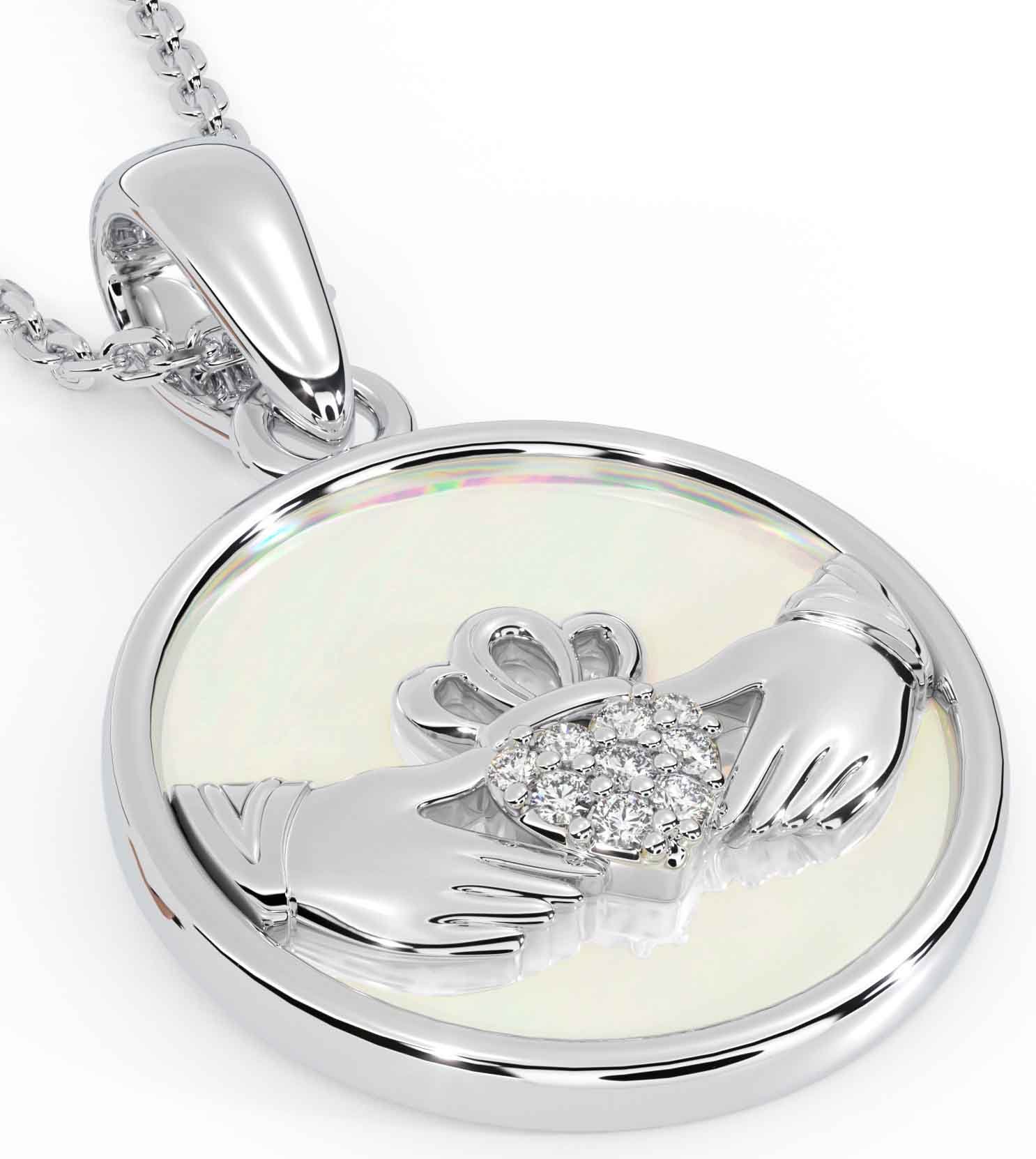 Diamond Silver Claddagh Pearl Necklace