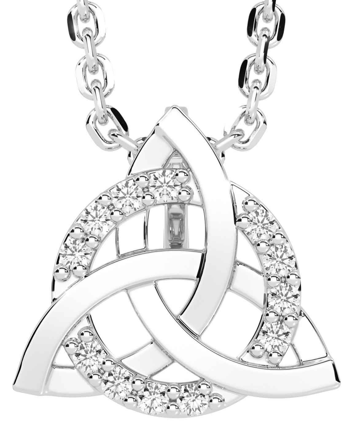 Diamond White Gold Irish Celtic Trinity Knot Necklace Engravable Irish Made