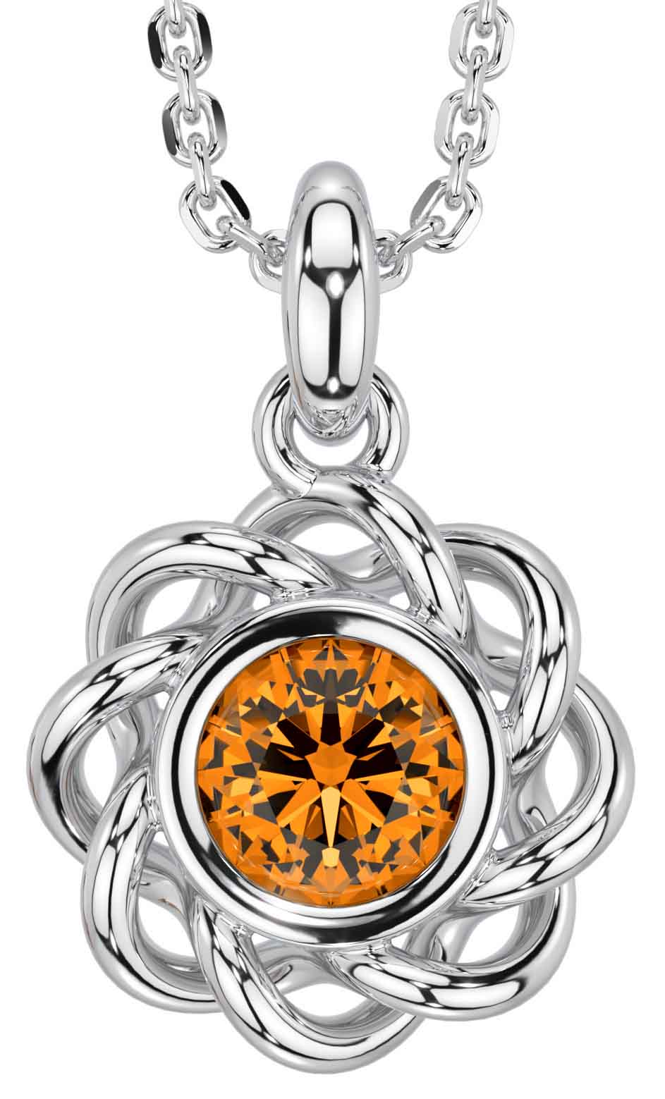 White Gold Citrine Celtic Necklace