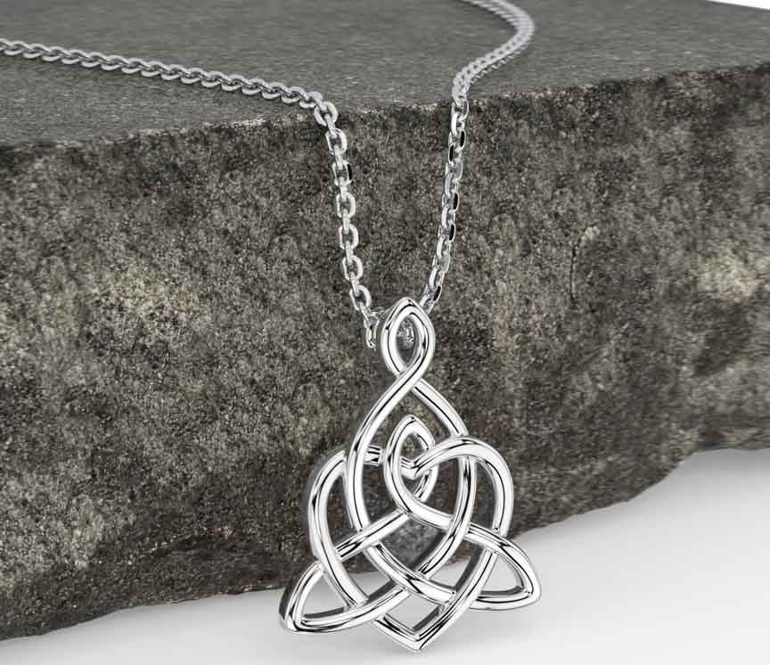 925 Sterling Silver Irish Celtic Knot Love Heart Pendant With Crystal Mother Child Family Necklace Jewelry
