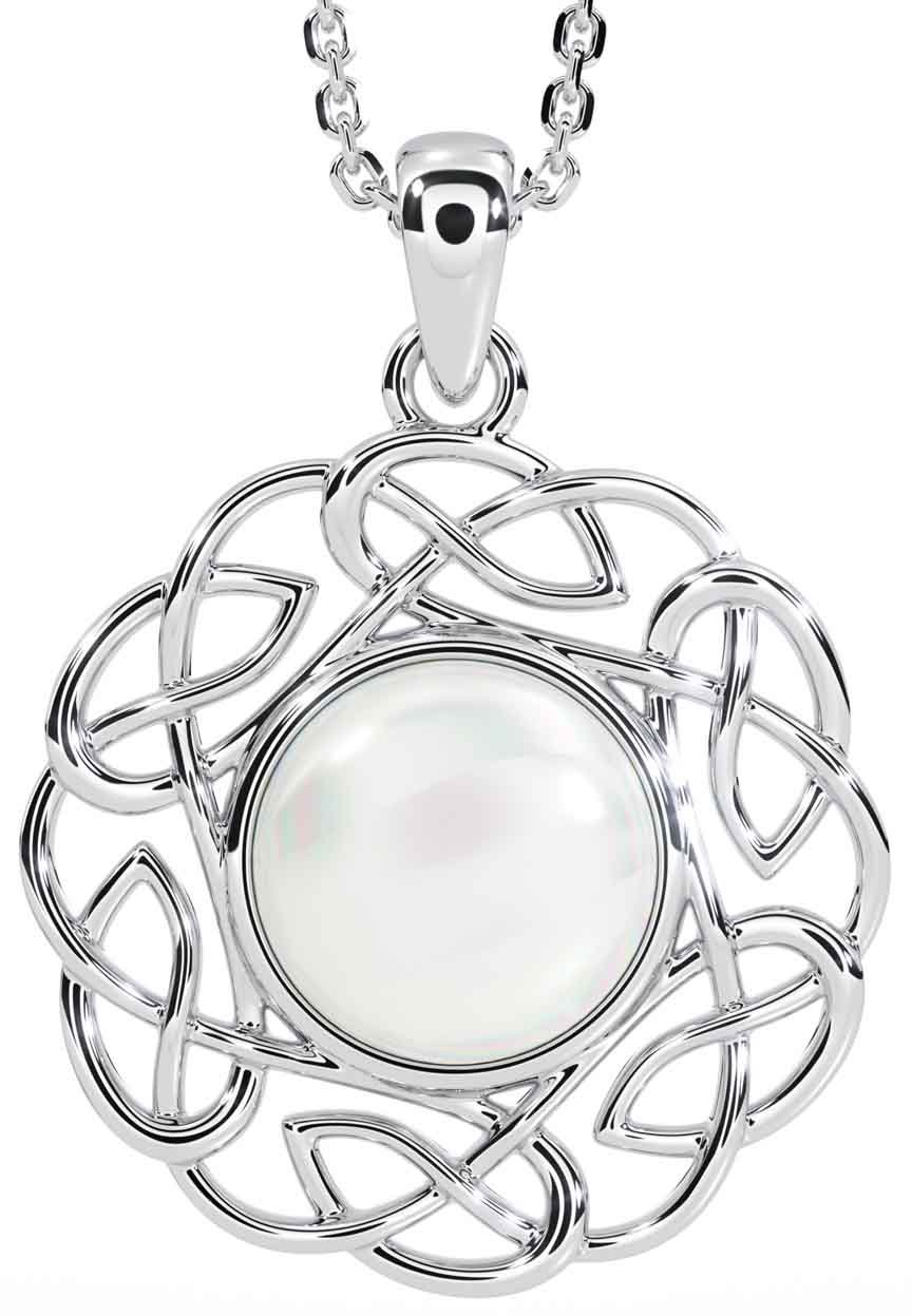 White Gold Celtic Pearl Necklace