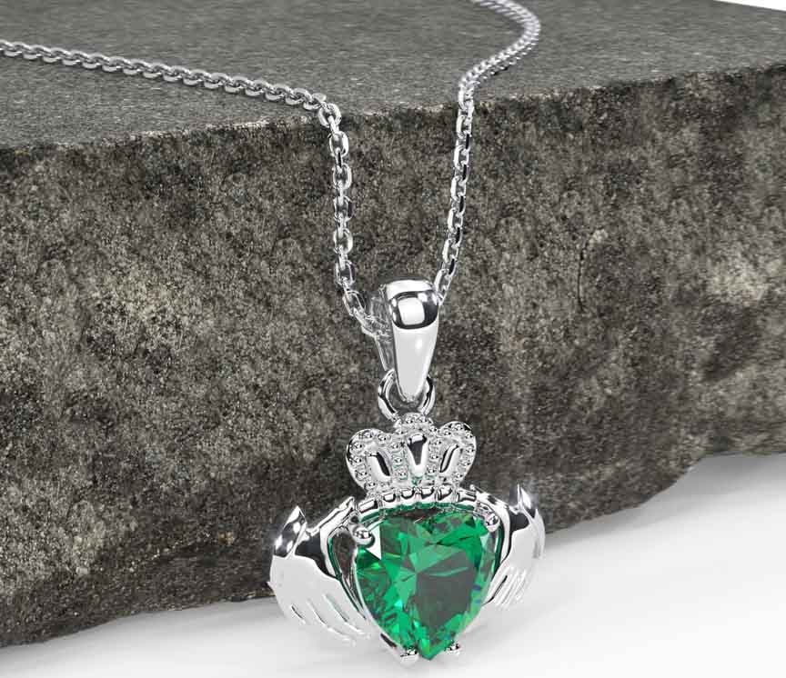 Claddagh necklace with green stone top