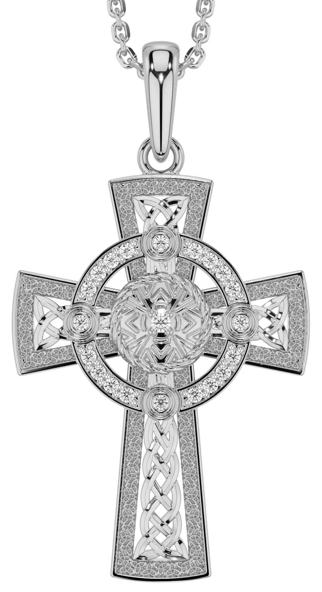 Diamond Silver Celtic Warrior Cross Necklace