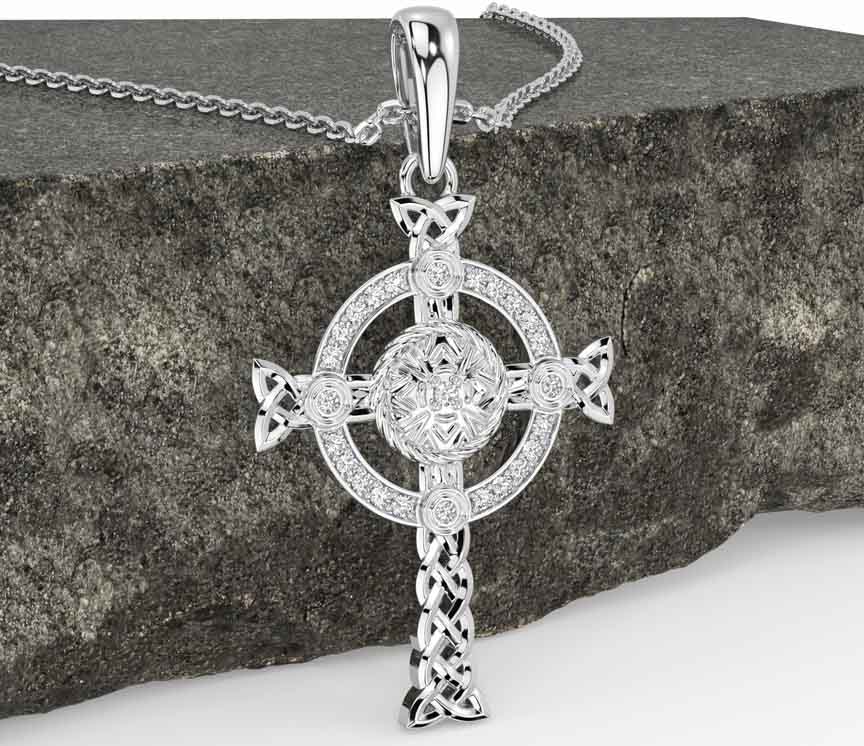 Diamond White Gold Celtic Warrior Cross Necklace