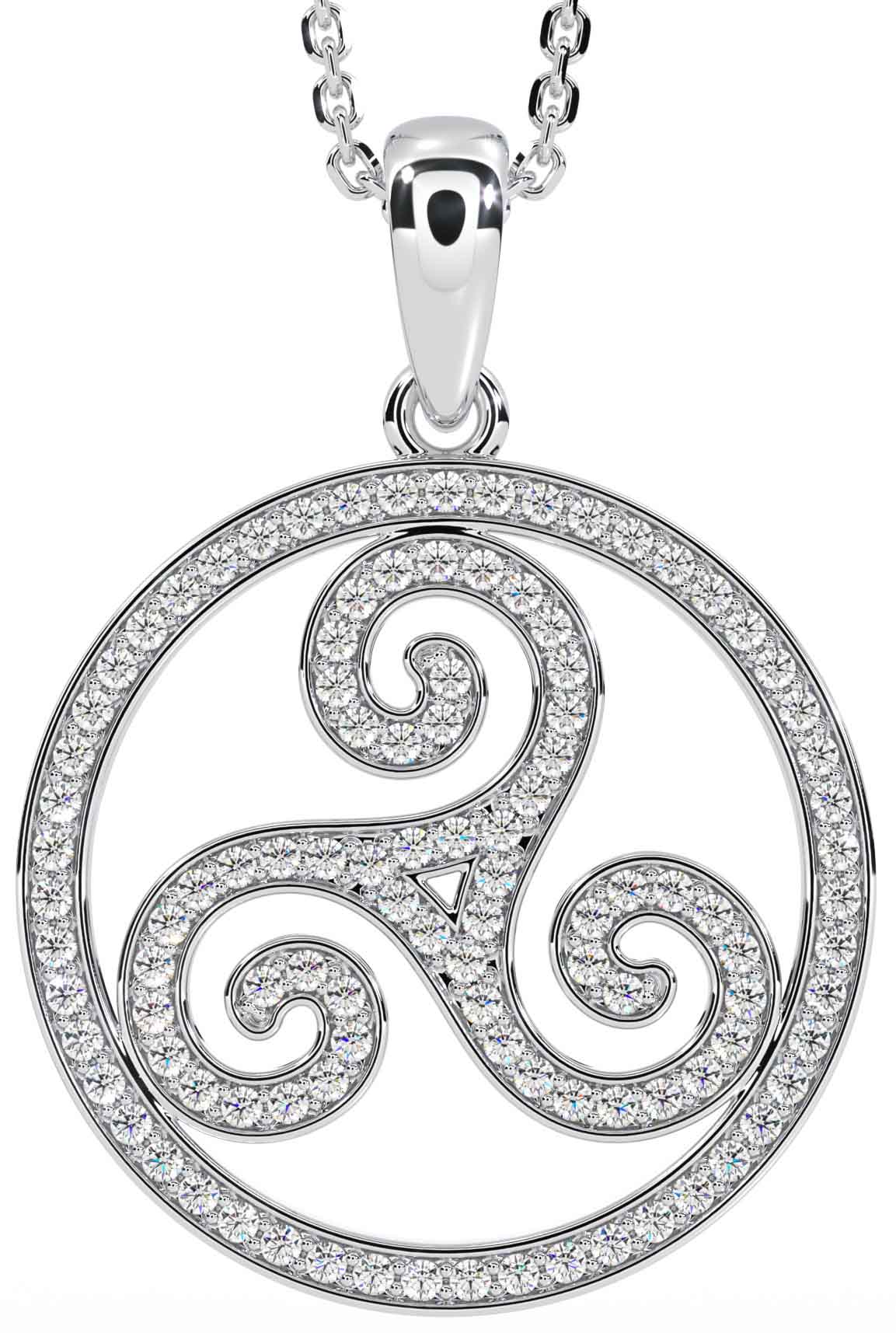 Diamond White Gold Irish Celtic Spiral Necklace Engravable Irish Made