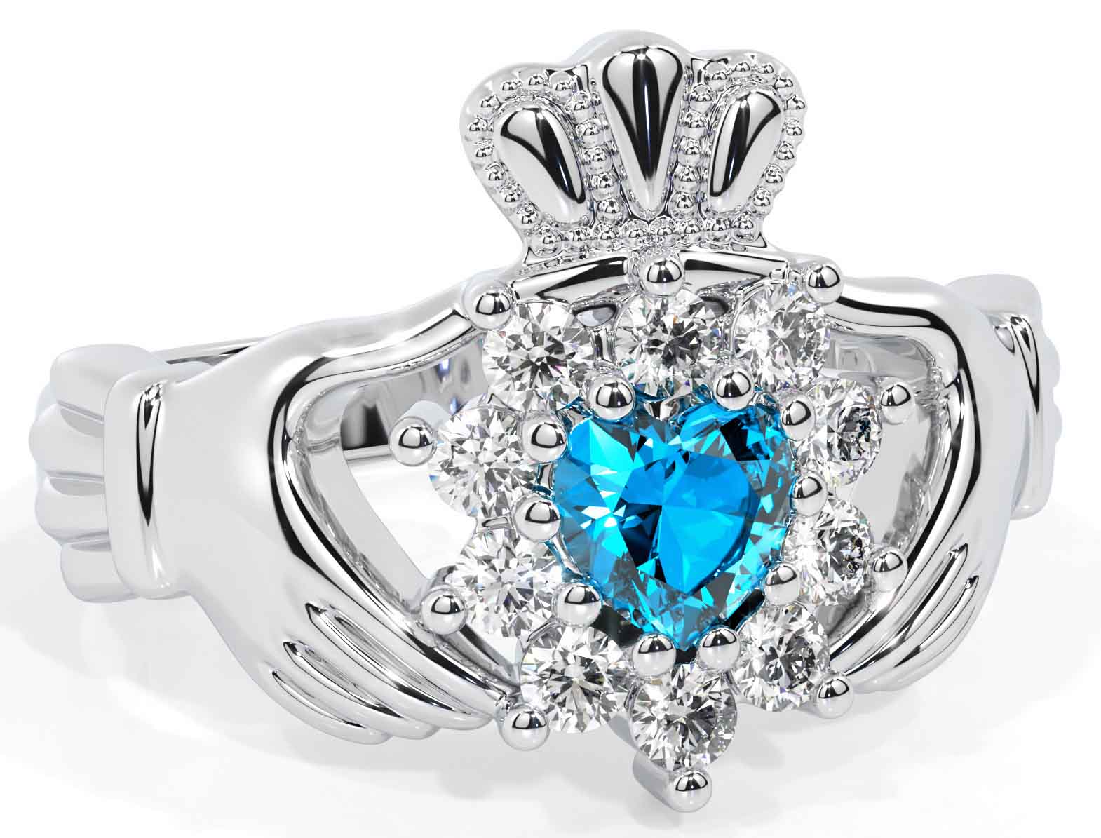 Claddagh ring blue stone hot sale