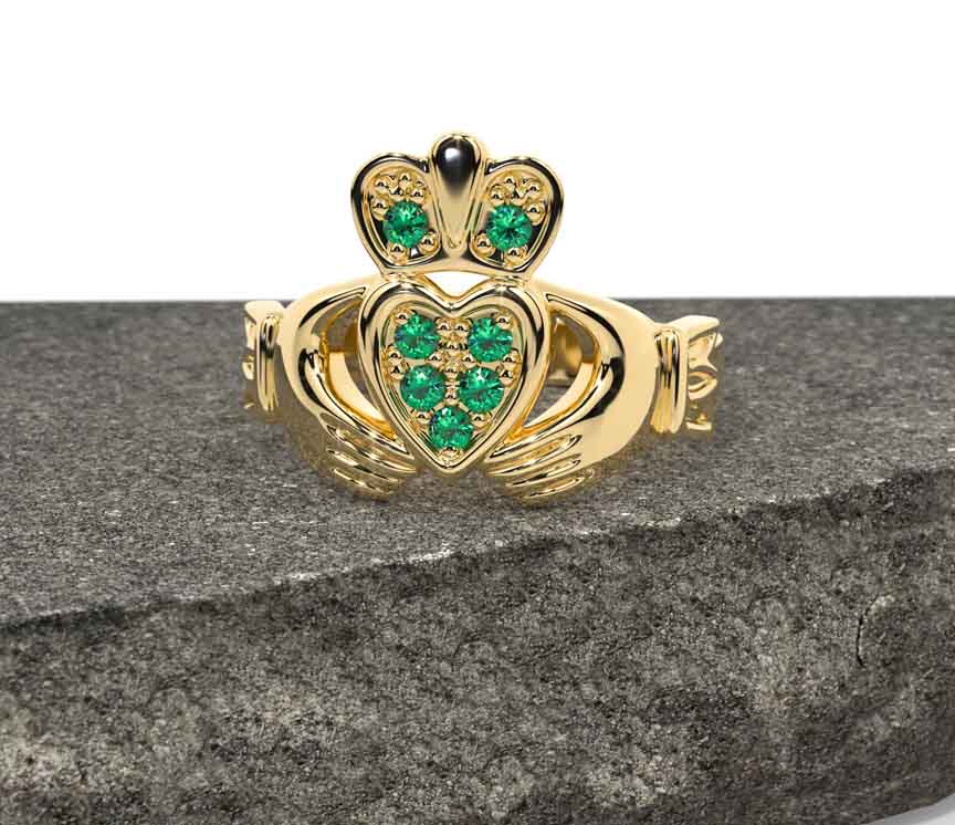 Diamond Gold Silver Claddagh Ring