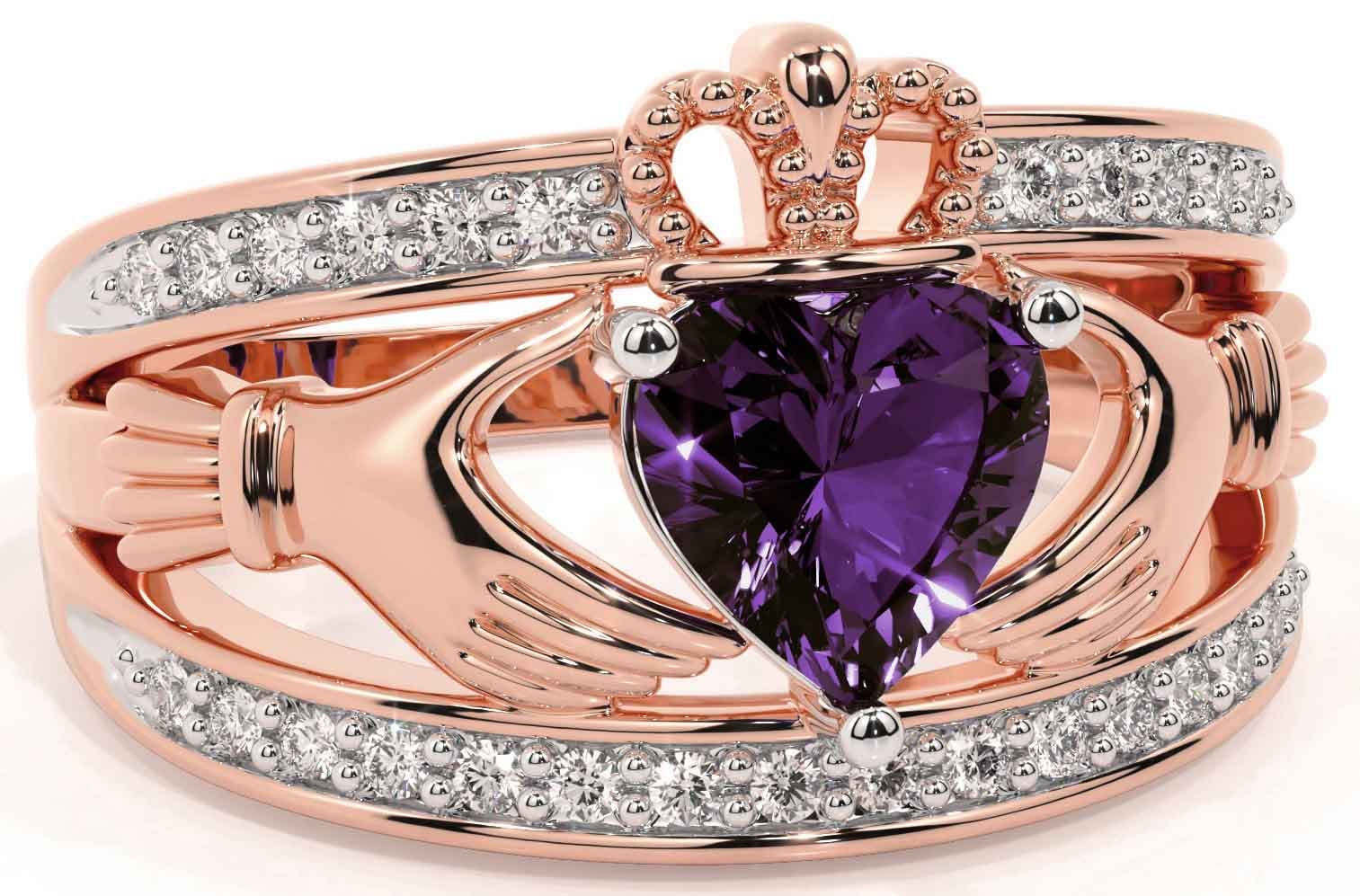 Alexandrite Irish Relationship Ring Celtic Trinity Knot Claddagh - Main Image