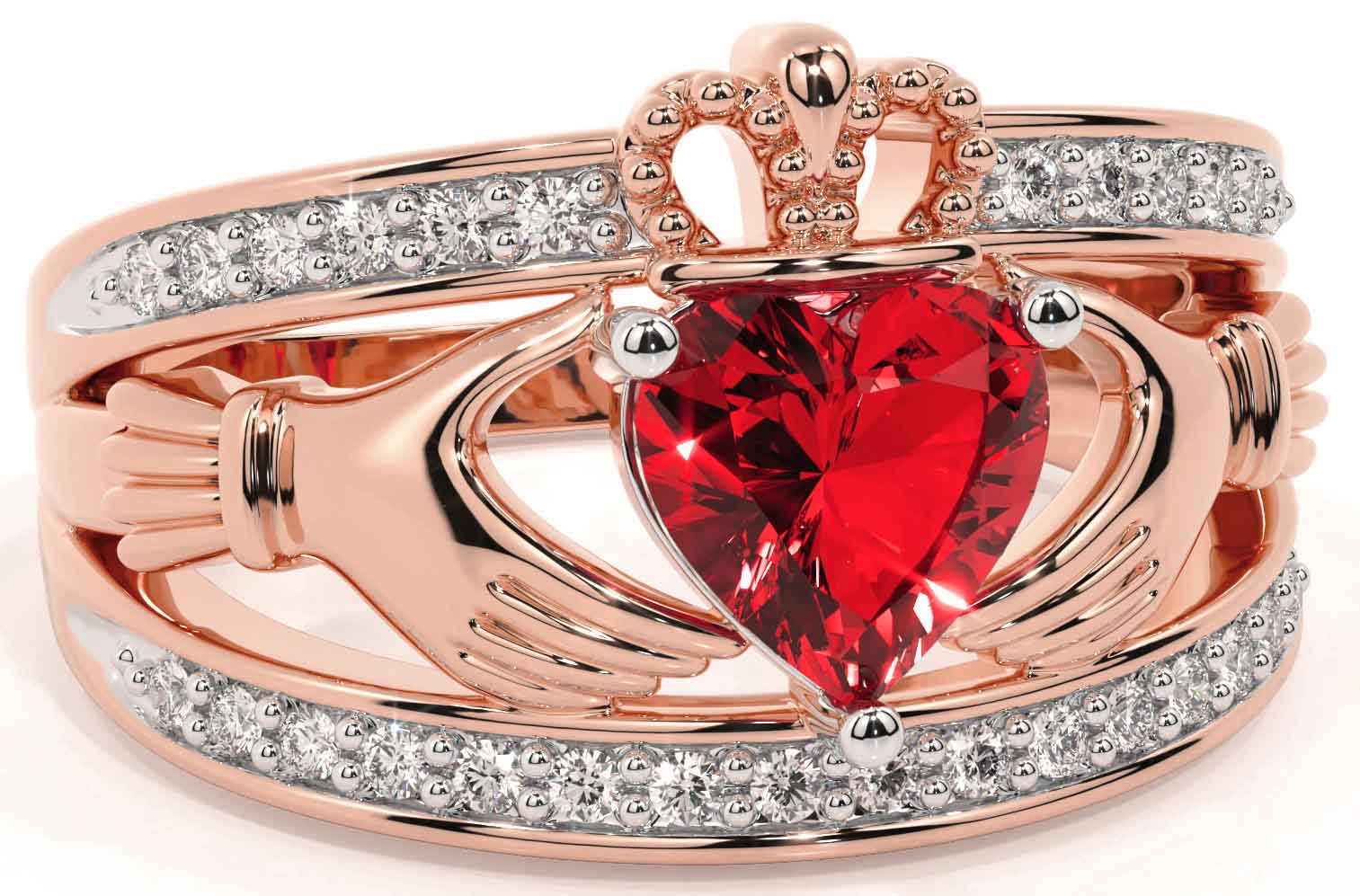 Claddagh ring deals with ruby stone